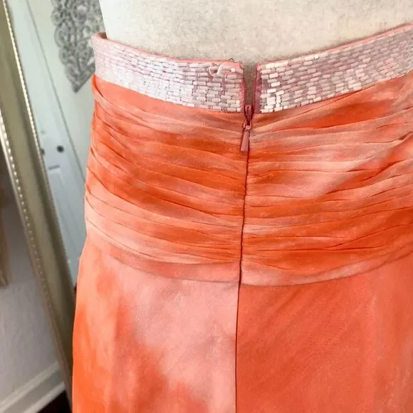 Aidan Mattox Early 2000's Ethereal Tie Dye Orange Silk Beaded Prom Formal Dress - Picture 5 of 7